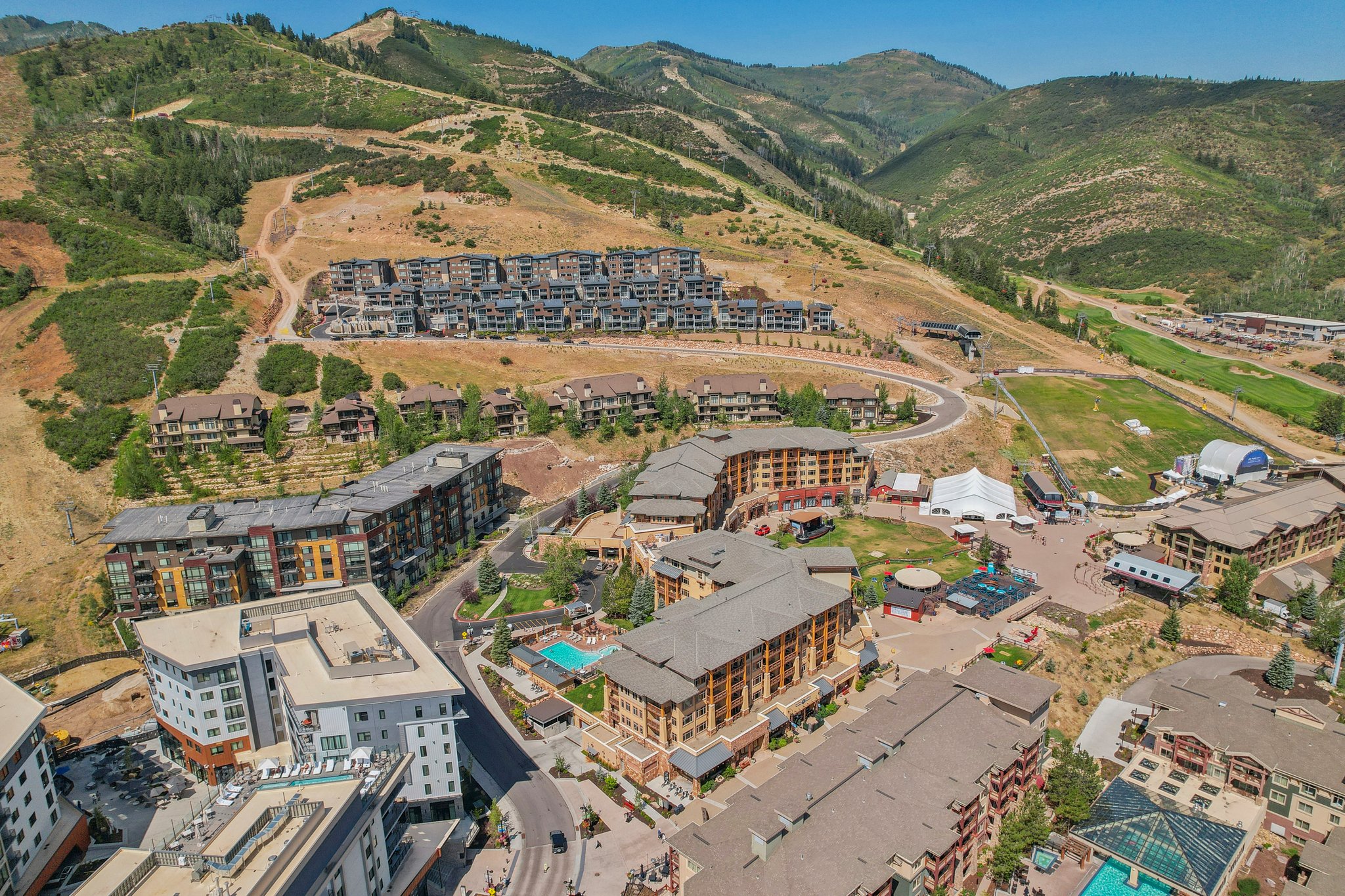 Drone / aerial view of a mountain backdrop