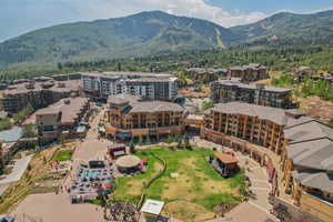 Drone / aerial view of a mountainous background