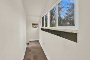 Hall with carpet floors and baseboards