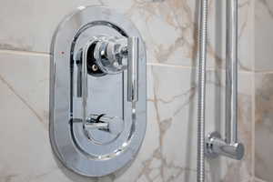 Bathroom view of a marble finish shower