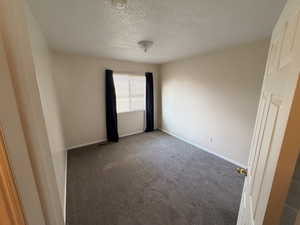 Spare room featuring carpet floors and a textured ceiling