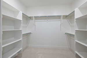 Spacious closet with light carpet