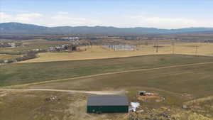 Overview of rural landscape with a mountainous background