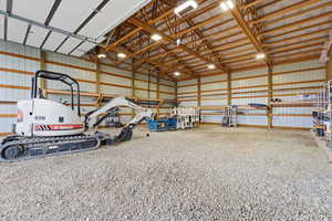 Garage with metal wall and a garage door opener