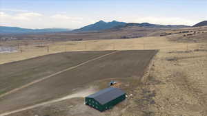 Overview of rural landscape with mountains