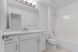 Full bathroom with vanity and bathing tub / shower combination