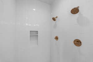 Bathroom view of tiled shower