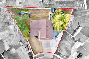 View from above of property with property parcel outlined