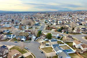 Aerial view at dusk of a residential view