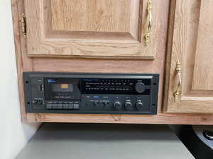 Kitchen view of light brown cabinetry