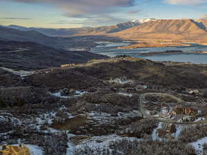 View of mountain backdrop with a large body of water