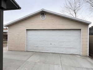 View of detached garage