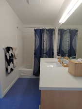 Full bathroom shower / bathtub combination  Marmoleum flooring (Eco friendly durable composite flooring)