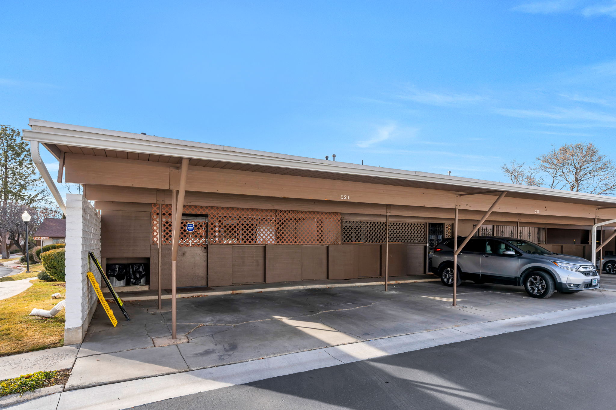 View of covered parking lot