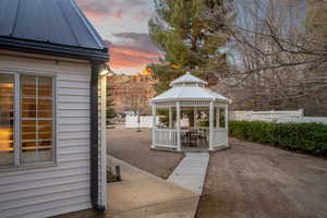 Deck at dusk with a gazebo