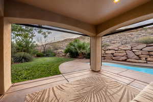 View of patio featuring a mountain view