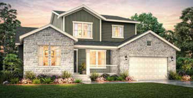 Craftsman house with covered porch, driveway, a lawn, and an attached garage