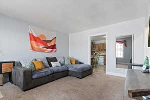 Living area featuring baseboards and carpet flooring