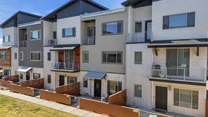 View of building exterior featuring a residential view