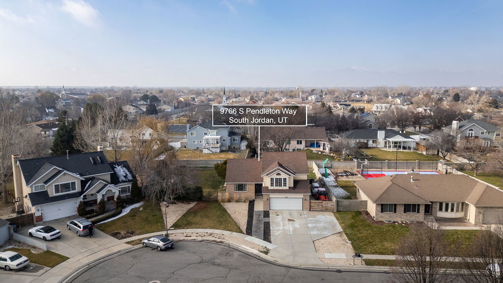 Aerial perspective of suburban area