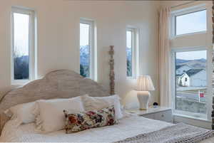 Bedroom with a mountain view