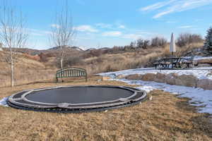 View of yard with a trampoline