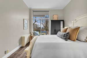 Floor to ceiling blackout shades in the bedroom