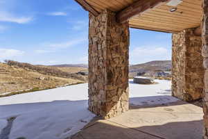View of patio / terrace featuring a mountain view