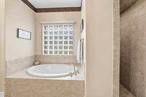 Full bathroom with a garden tub and a walk in shower