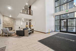 Lobby with a high ceiling