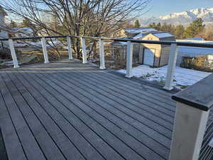 Deck featuring a mountain view