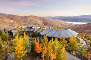 Drone / aerial view of a mountainous background