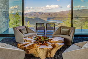 Living room with a mountain view
