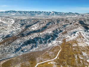Drone / aerial view of a mountainous background