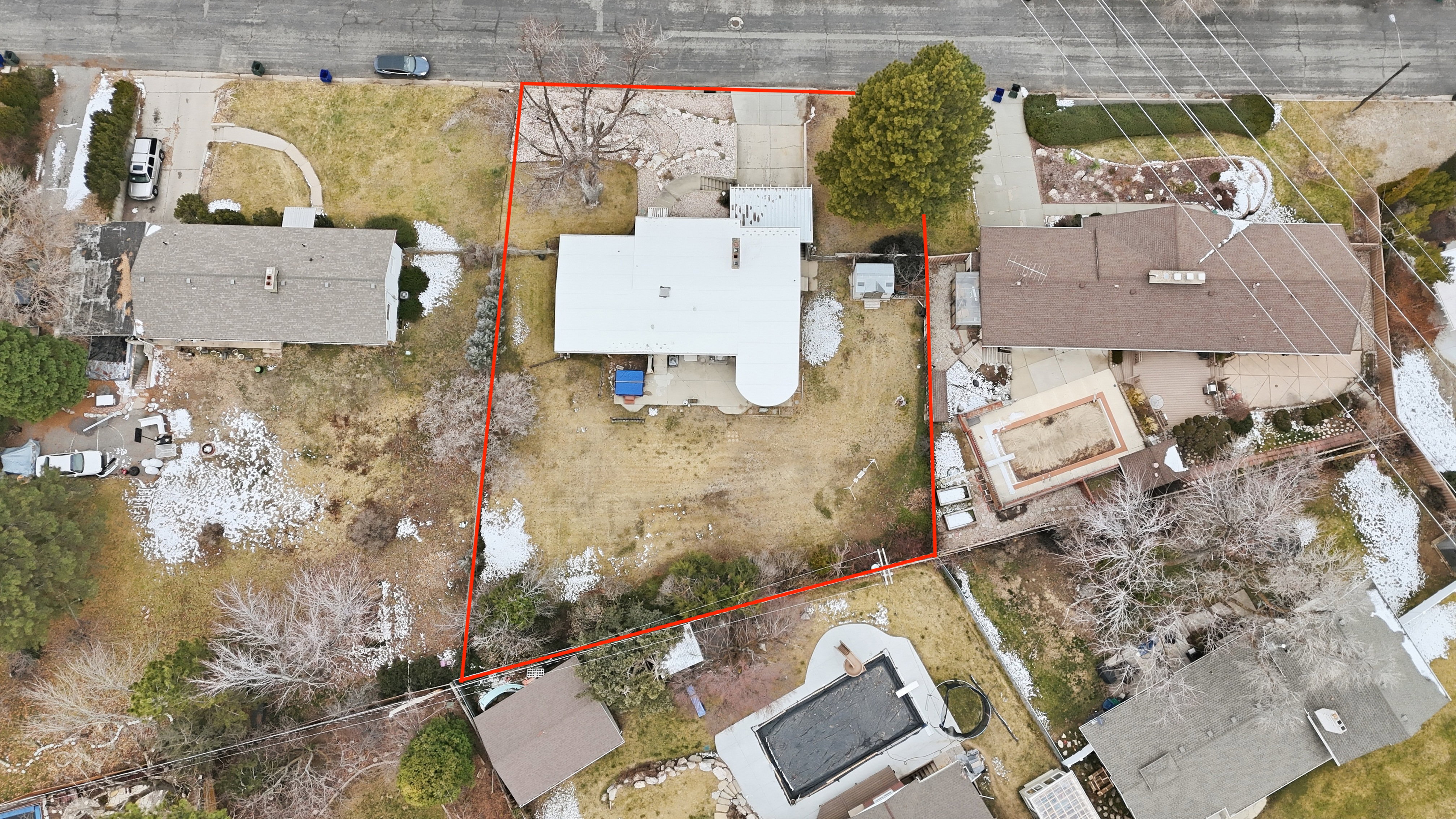 Expansive aerial perspective showcasing the property's perimeter