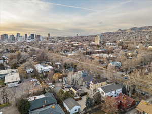Aerial view at dusk of a view of skyline
