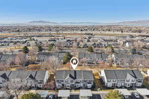 Aerial view of residential area with mountains