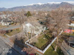 Drone / aerial view of a mountain backdrop