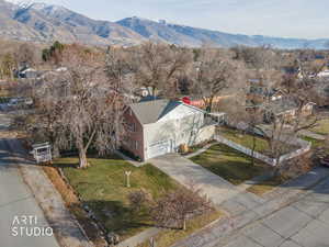 Drone / aerial view of a mountain backdrop