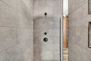 Bathroom view of tiled shower