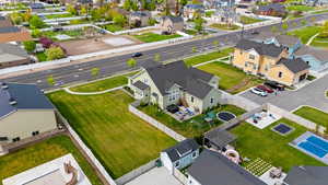 Aerial perspective of suburban area