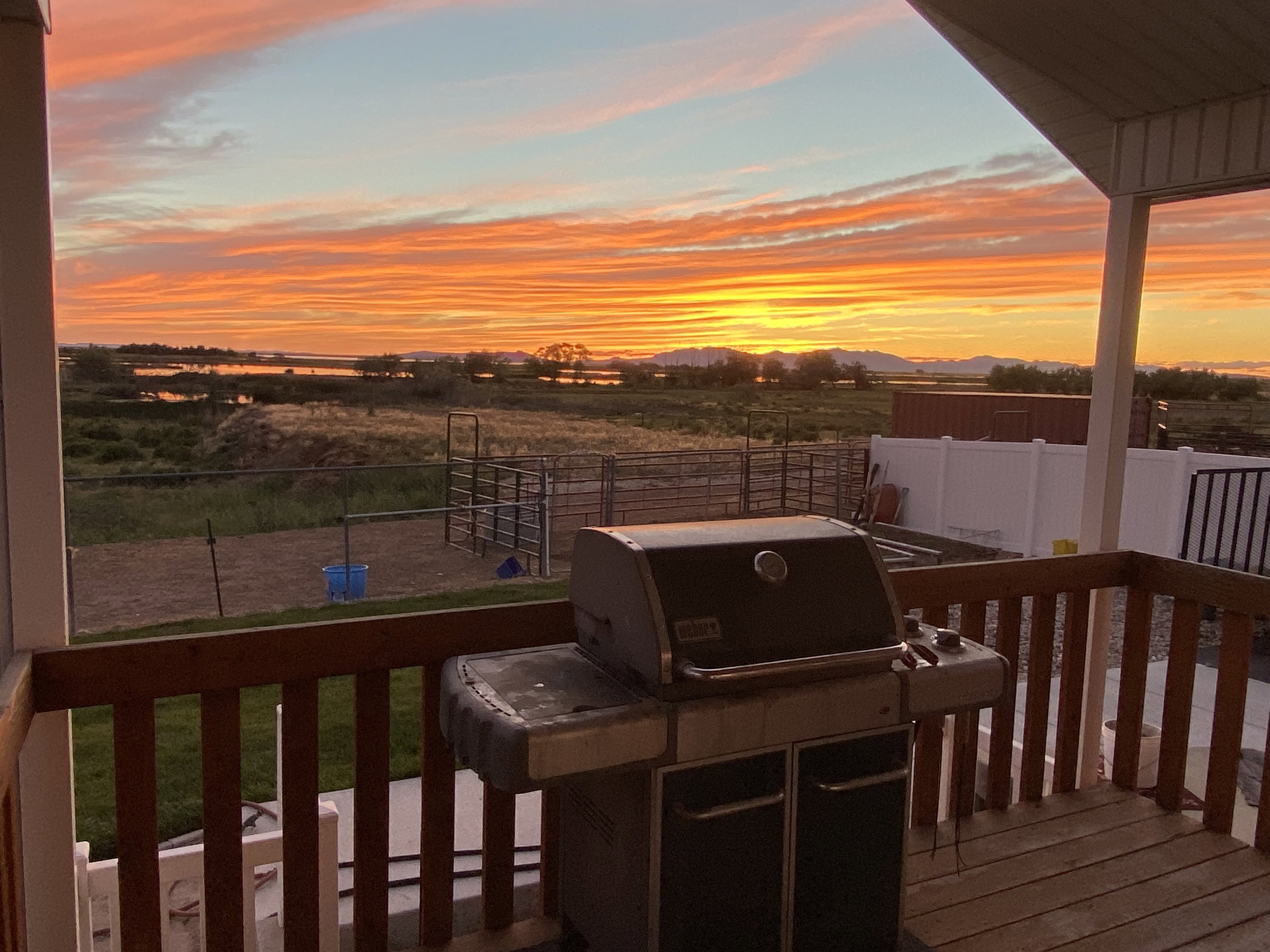 View of deck at dusk