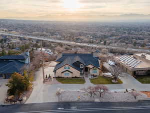Aerial view at dusk of a mountain view