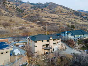 Drone / aerial view of a mountainous background