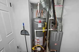 Utility room with secured water heater and heating unit