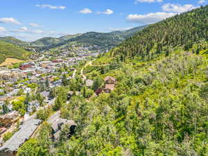 Bird's eye view of a mountainous background