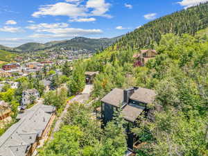 Bird's eye view of a mountainous background