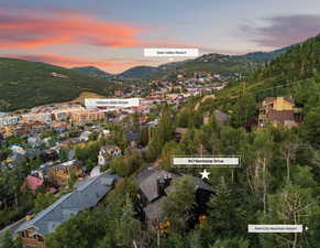Aerial view at dusk of a mountain view