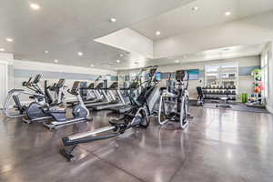 Exercise room with recessed lighting