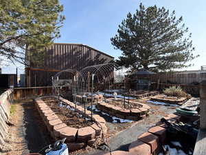 garden area with fruit trees.